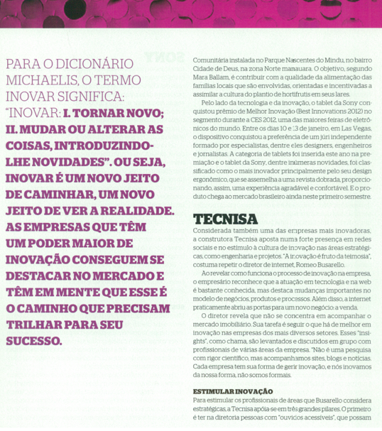 TECNISA é destaque na Revista Wide por ser empresa mais inovadora nos anos de 2010 e 2011