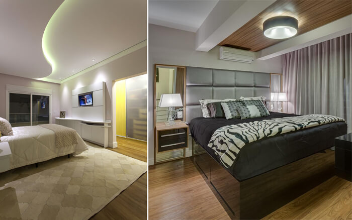 Imagem com dois quartos diferentes comparando a iluminação