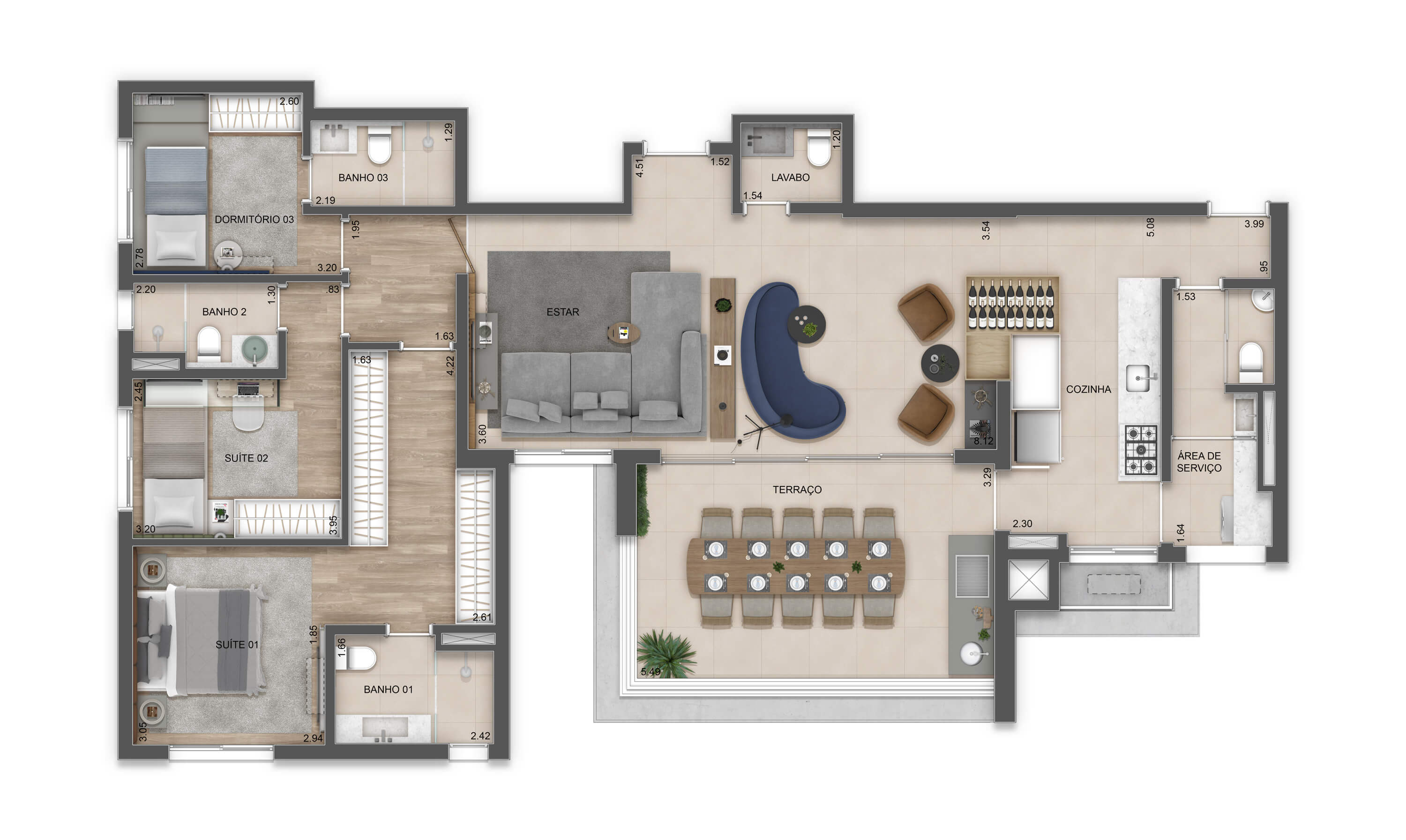 Residencial Florear - Opção com 3 suites cozinha americana e sala ampliada