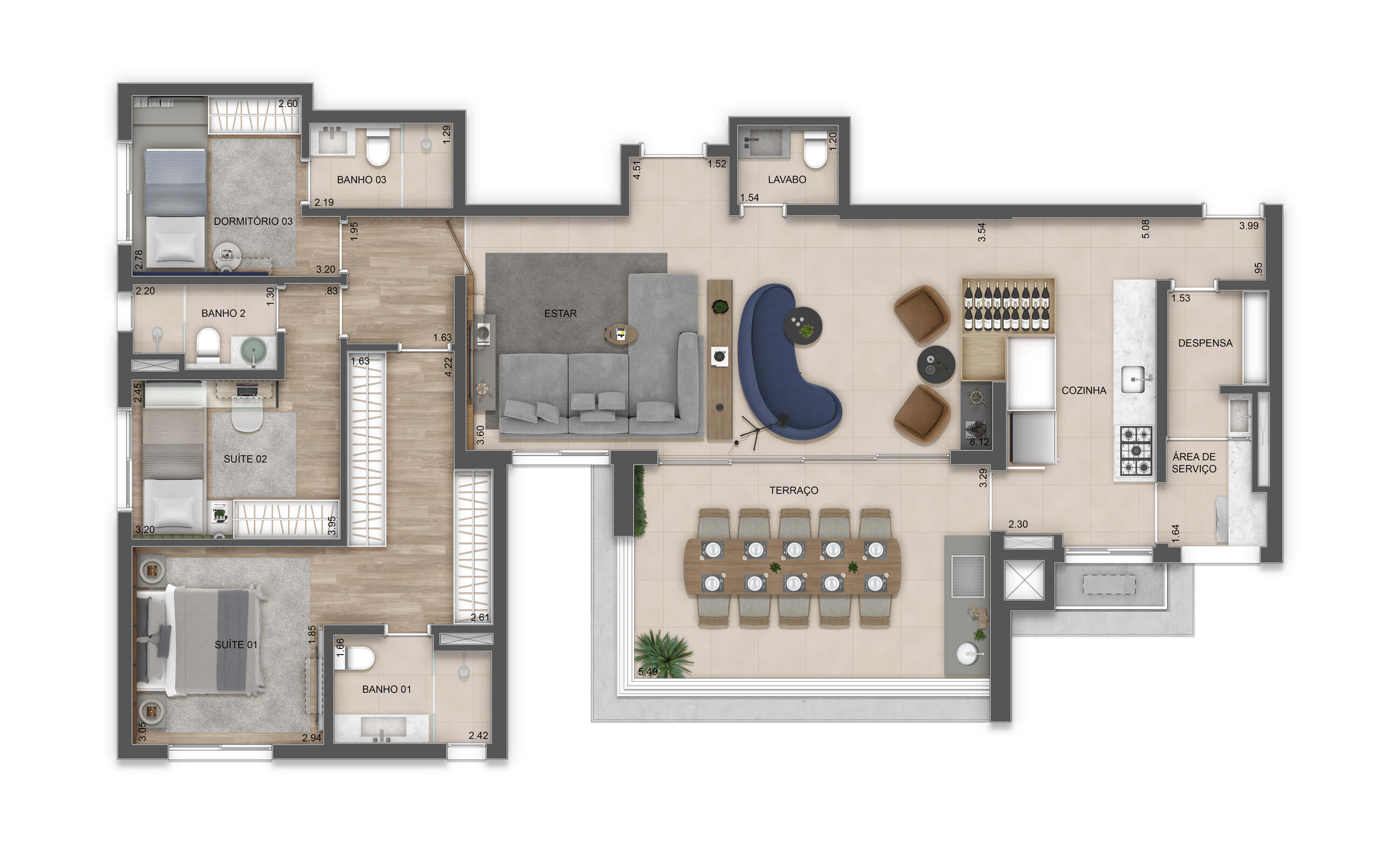 Residencial Florear - Opção com 3 suites sala ampliada e despensa